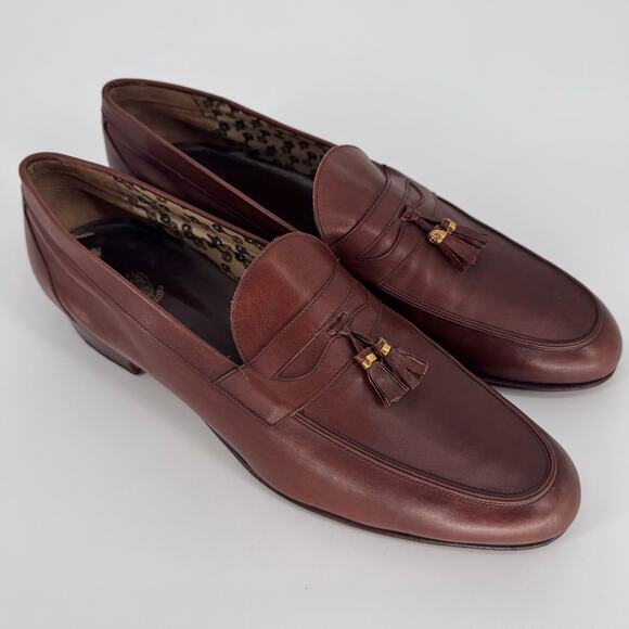 Vintage Gucci Mens Brown Leather Tassel Loafers Sz 45.5 (EU) Quiet Luxury Preppy - Picture 1 of 13